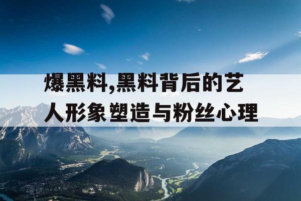 爆黑料,黑料背后的艺人形象塑造与粉丝心理