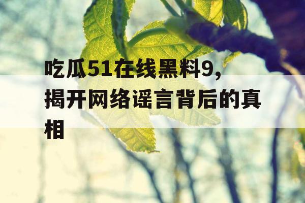 吃瓜51在线黑料9,揭开网络谣言背后的真相