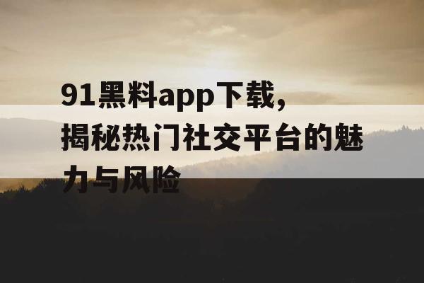 91黑料app下载,揭秘热门社交平台的魅力与风险